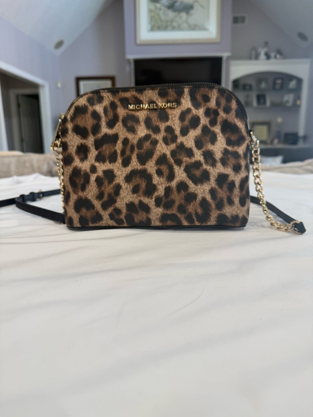 Michael Kors Leopard-Print Dome Shape Crossbody Bag  Saffiano Leather Logo